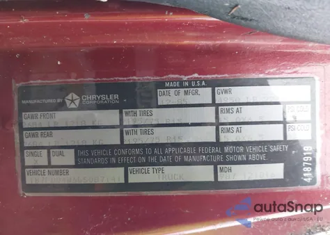 1986 Dodge D-Series D100 z USA, uszkodzony, nr VIN 1B7FD04W6GS087141